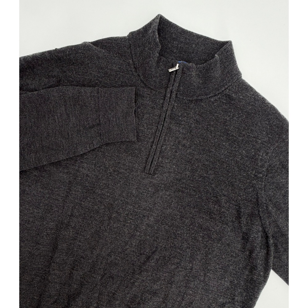 David Donahue Mens Charcoal Grey Merino Wool Lyocell Quarter Zip‎ Sweater Large